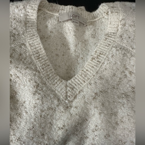 Loft V-Neck Cream Sweater with Gold Speckles. Size SP. - Picture 5 of 5